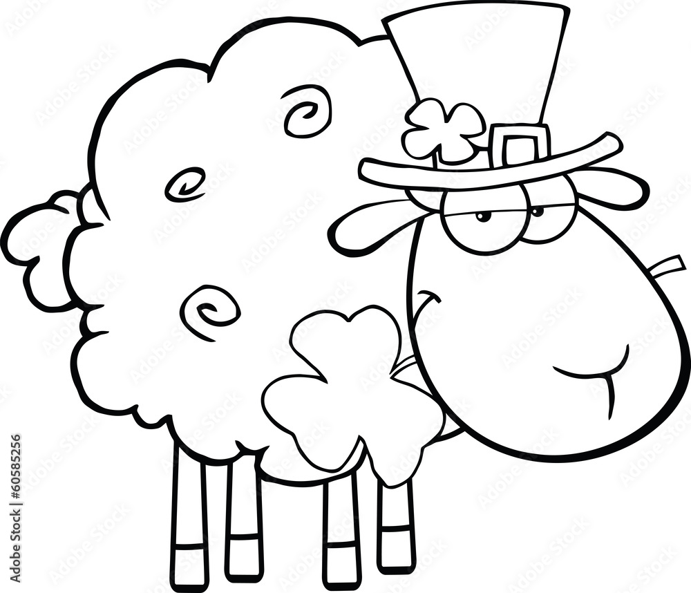 Black And White Irish Sheep Carrying A Clover In Its Mouth Black And White Irish Sheep Carrying A Clover In Its Mouth