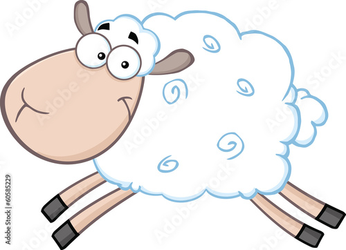 White Sheep Cartoon Mascot Character Jumping