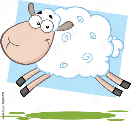 Funny Sheep Cartoon Mascot Character Jumping