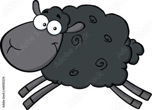 Black Sheep Cartoon Mascot Character Jumping