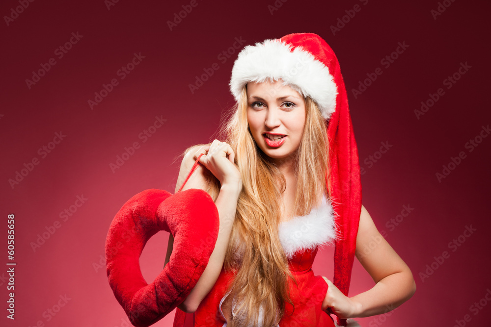 young beautiful woman with big red heart young beautiful woman with big red heart