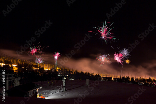 New year fireworks over Bjornrike ski resort, Sweden © pownibe