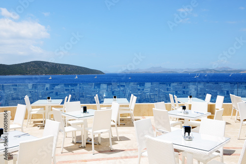 Fototapeta Naklejka Na Ścianę i Meble -  Sea view terrace of luxury hotel, Bodrum, Turkey