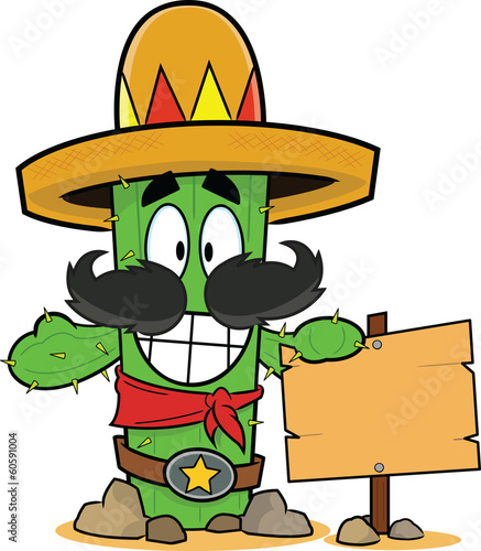 Happy Cartoon Cactus Holding Sign