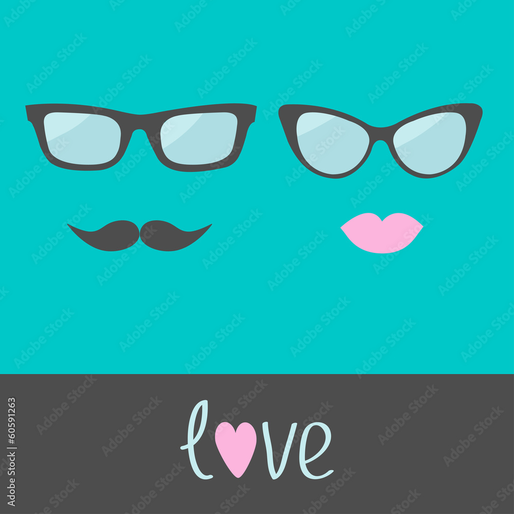 Glasses with lips and moustache. Flat design.