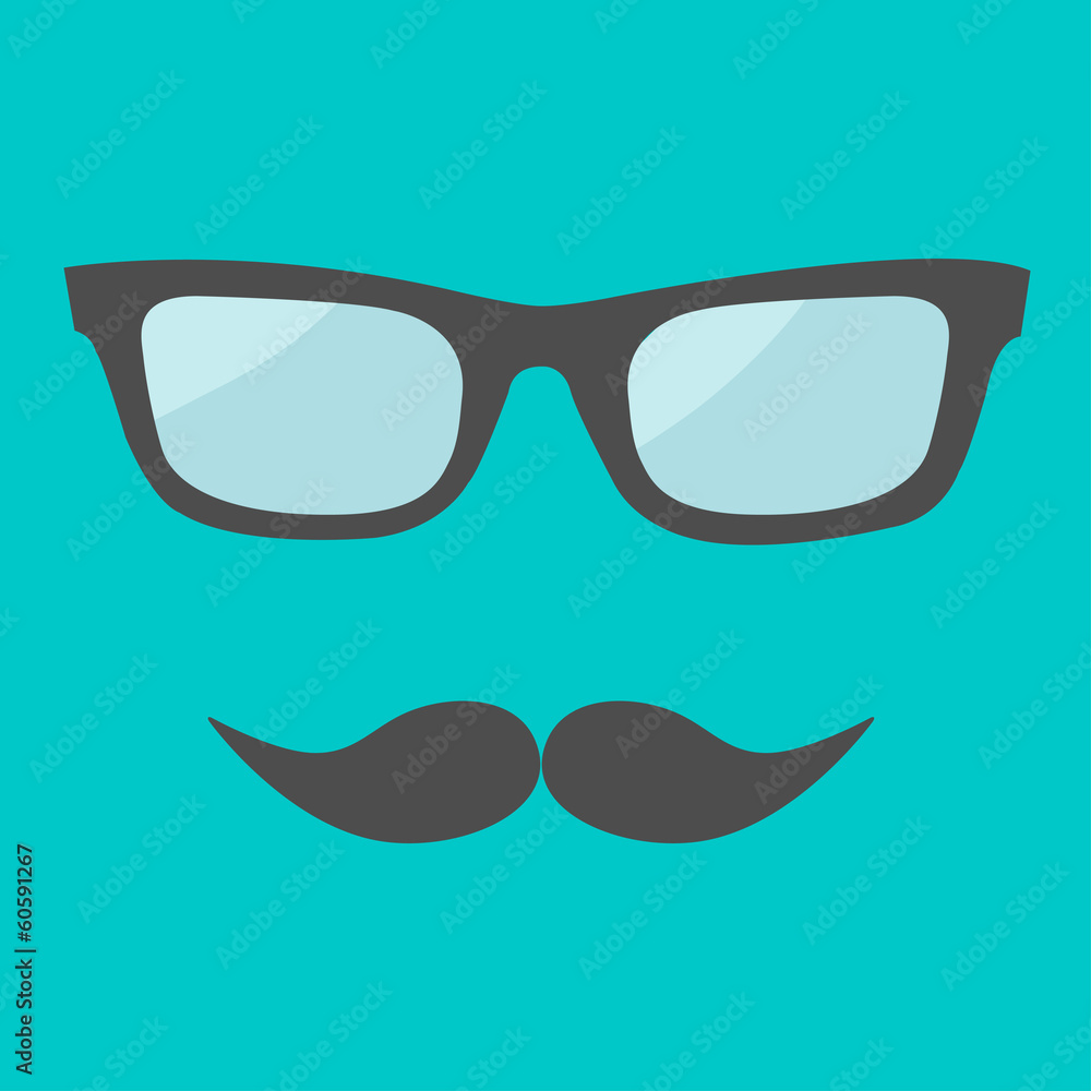 Men's glasses and moustache. Flat design. Men's glasses and moustache. Flat design.