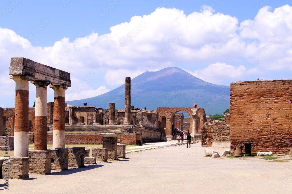 Photography Mount Vesuvius through the ruins of Pompeii, Italy