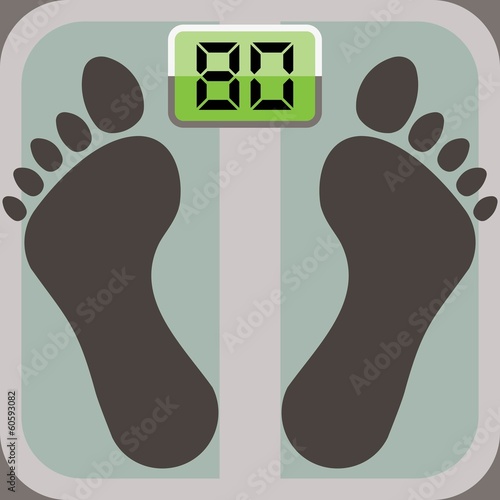 footprints on bathroom scale, scale display shows eighty