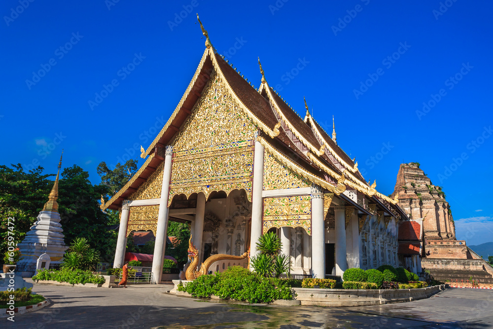 Beautiful thai temple under blue sky, Chiang Mai, Thailand