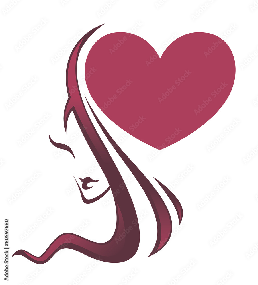 lovely beauty, vector image of girl face and big heart lovely beauty, vector image of girl face and big heart
