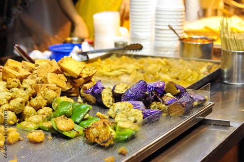 Fried vegetables at Hong Kong street food stall