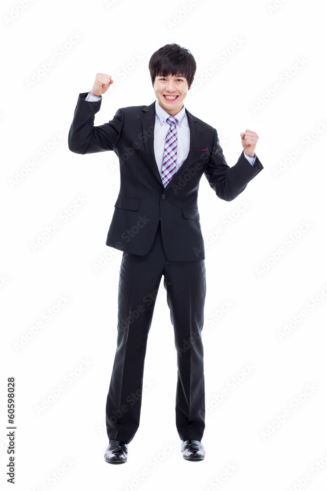 Showing fist young Asian business man. Showing fist young Asian business man.