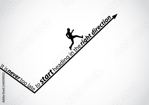 its never too late motivational quote man arrow concept art