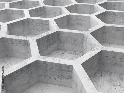 Gray concrete honeycomb structure background. 3d illustration