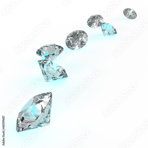 Diamonds isolated on white 3d model composition concept