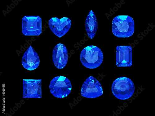 Φωτογραφία Group of  blue sapphire shape with clipping path