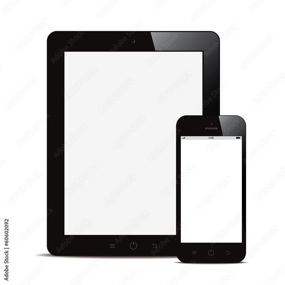 tablet and smartphone with blank screen white background tablet and smartphone with blank screen white background
