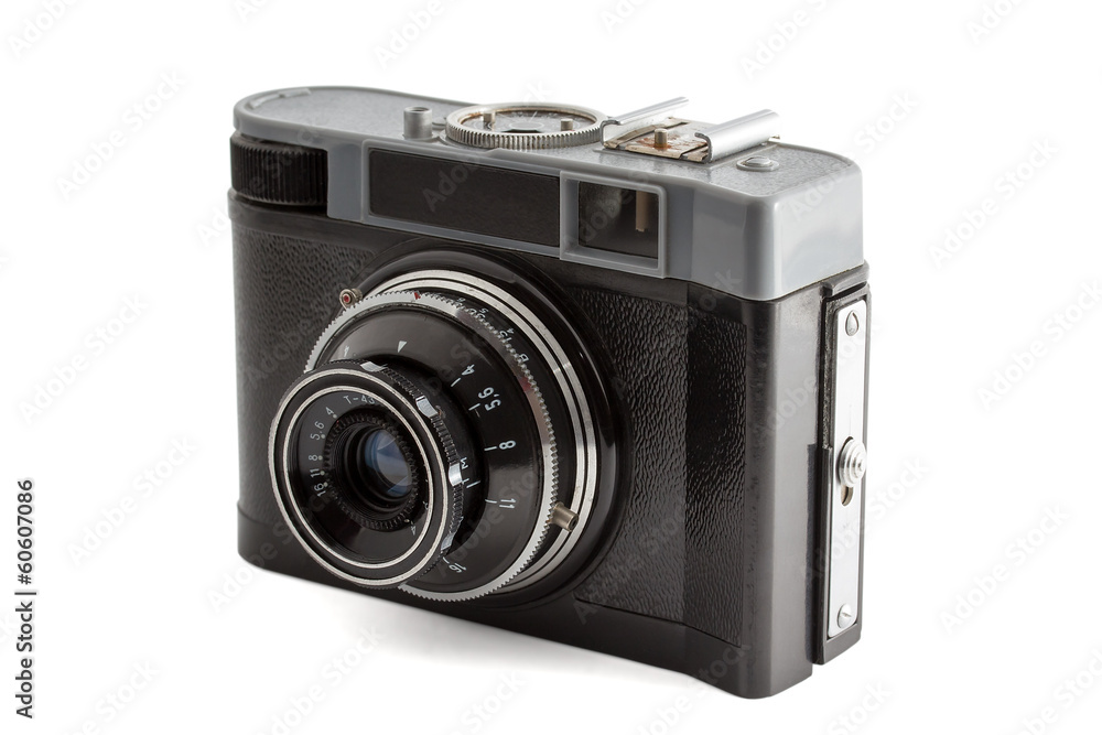 Viewfinder 35mm film camera isolated on white background