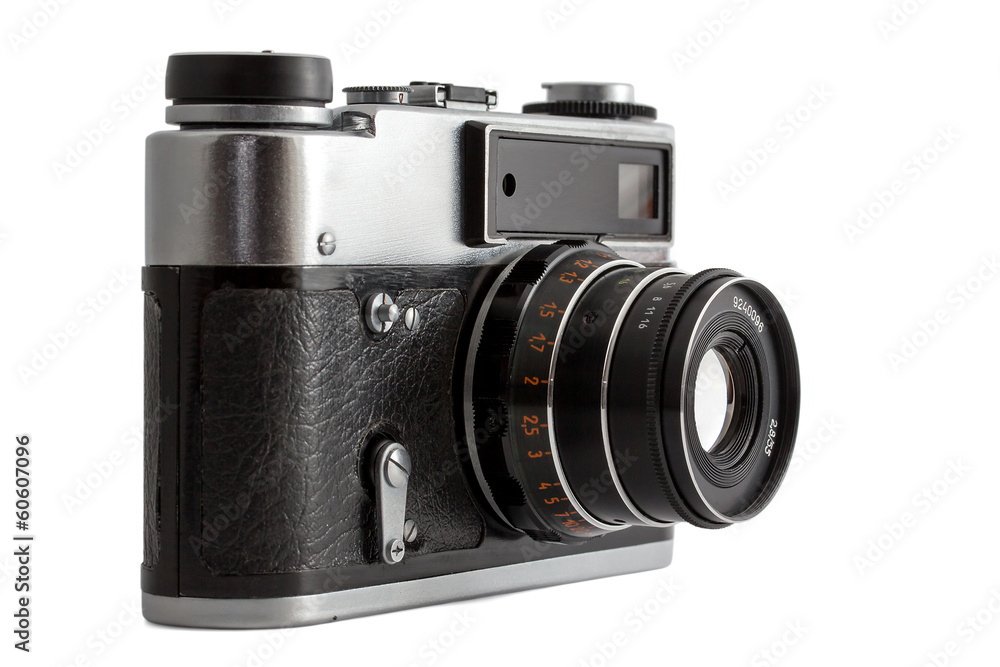 Soviet photo camera with lens isolated on white Soviet photo camera with lens isolated on white