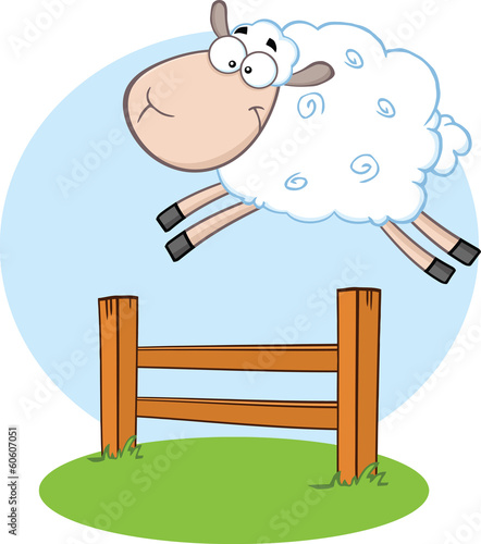 White Sheep Jumping Over The Fence
