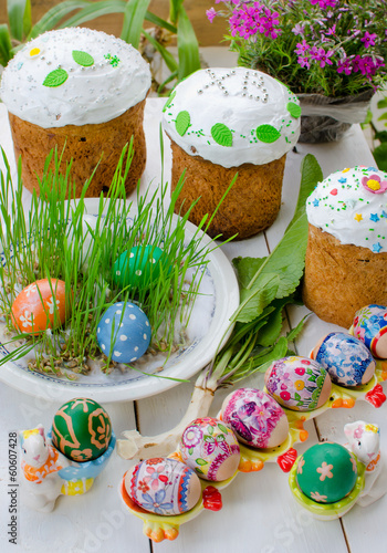 Easter cakes and easter eggs