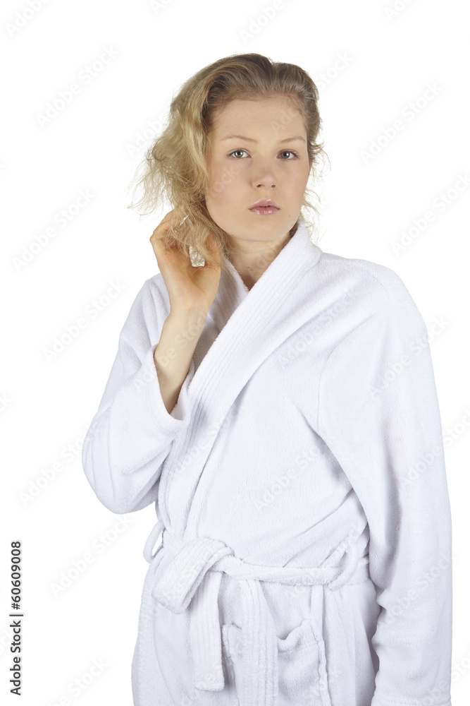 Junge Frau im Bademantel Stock Photo | Adobe Stock