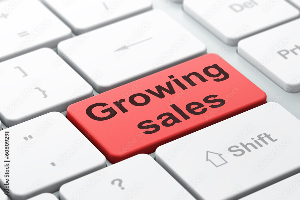 Business concept: Growing Sales on computer keyboard background Business concept: Growing Sales on computer keyboard background
