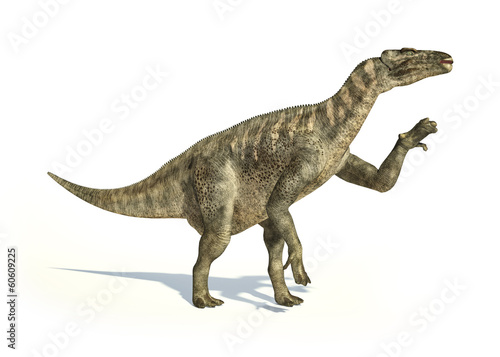 Iguanodon Dinosaur photorealistic representation, in dynamic pos
