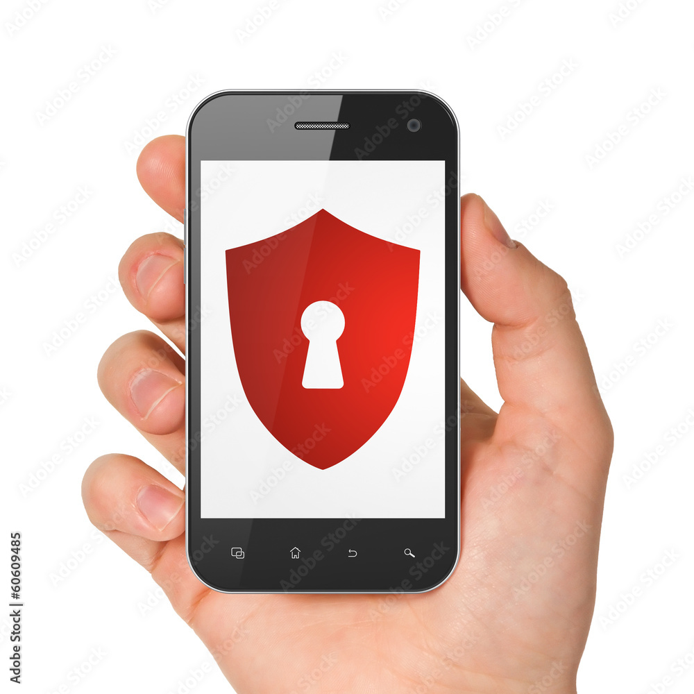 Protection concept: Shield With Keyhole on smartphone Protection concept: Shield With Keyhole on smartphone