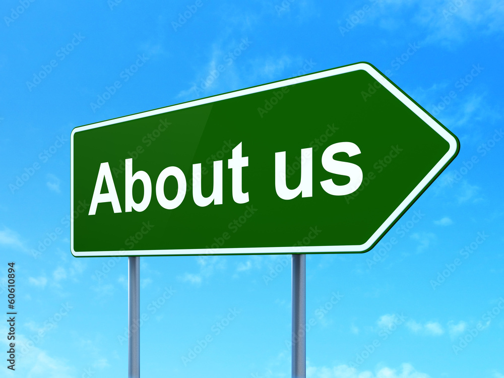 Advertising concept: About Us on road sign background Advertising concept: About Us on road sign background