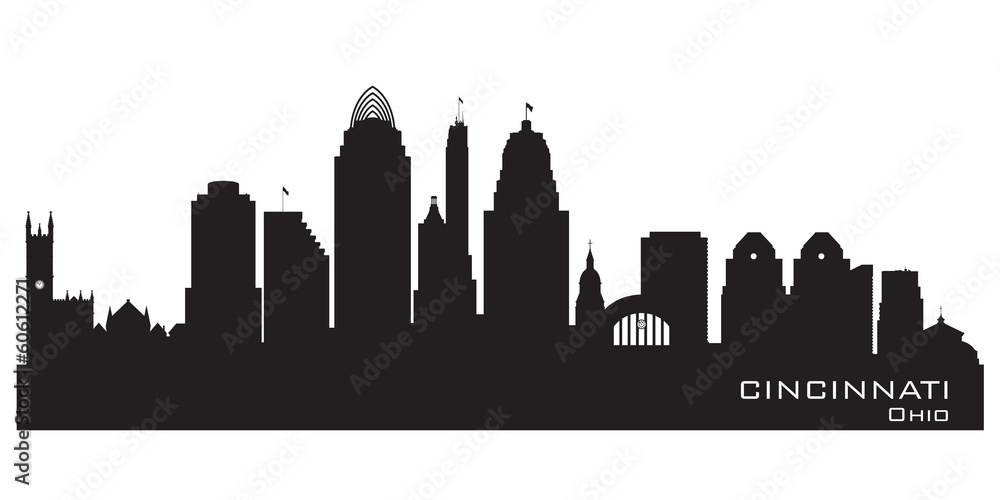 Naklejka premium Cincinnati Ohio city skyline vector silhouette