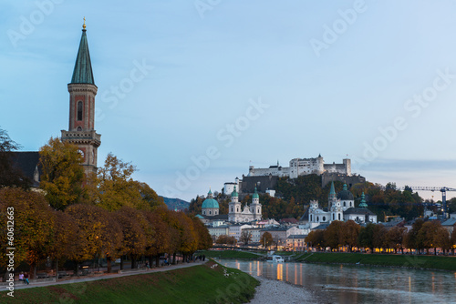 Twilight view of Salzburg old town, Austria