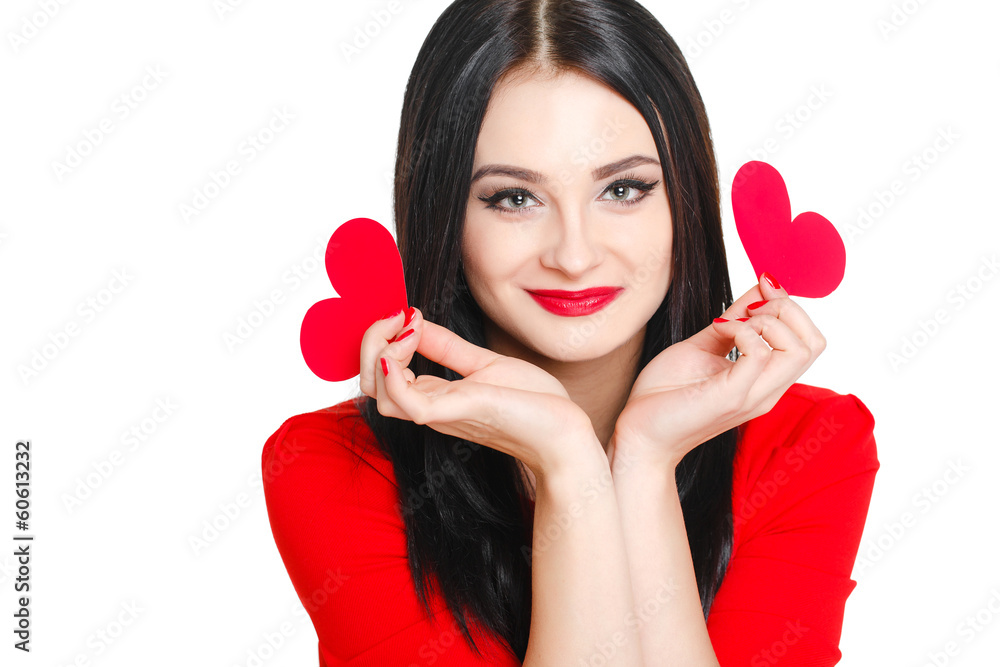 Portrait of Love and valentines day woman holding heart smiling Portrait of Love and valentines day woman holding heart smiling