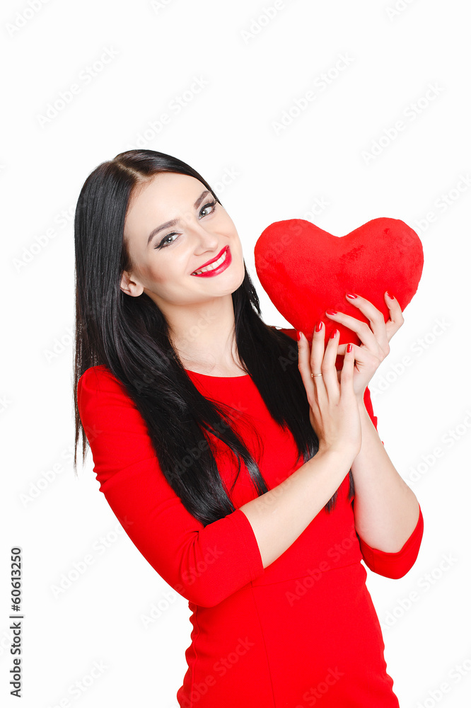 Portrait of Love and valentines day woman holding heart smiling Portrait of Love and valentines day woman holding heart smiling