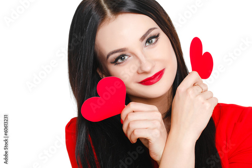 Portrait of Love and valentines day woman holding heart smiling