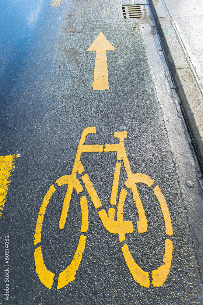 yellow arrows and bicycle sign path on the road yellow arrows and bicycle sign path on the road