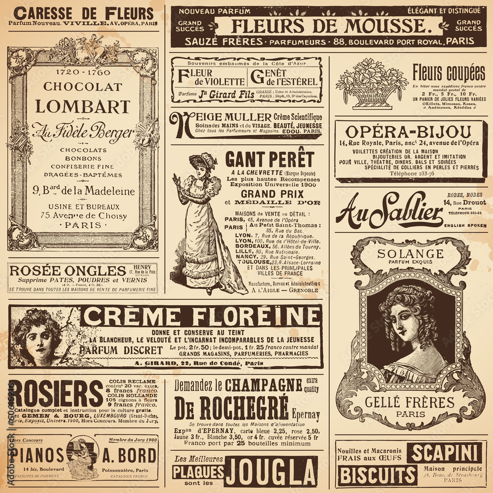 Obraz premium tło / wzory wykonane z klasycznych francuskich reklam na tematy damskie