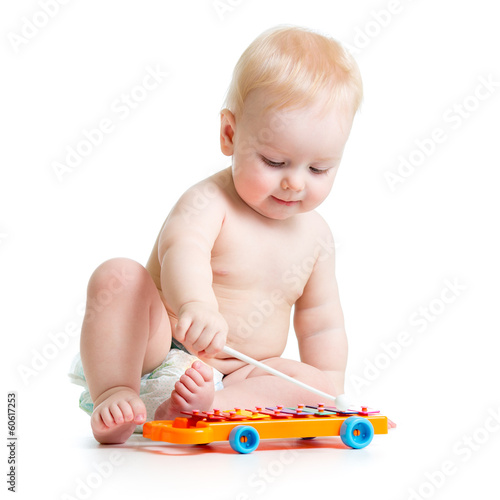 Funny child playing  with m...