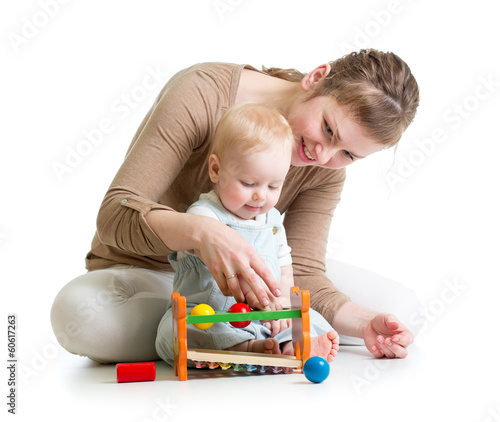 mother and baby play with w...