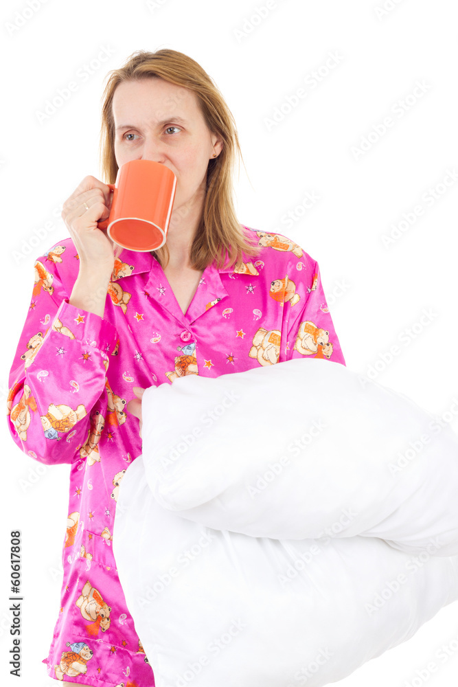 Sleepy woman drinking morning coffee Sleepy woman drinking morning coffee