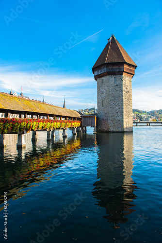 wooden Chapel bridge and old town of Lucerne, Switzerland
