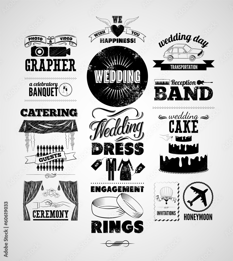 Fototapeta premium Set of wedding vintage typographic design elements