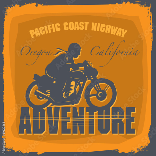 Vintage Motorcycle adventure label, vector illustration