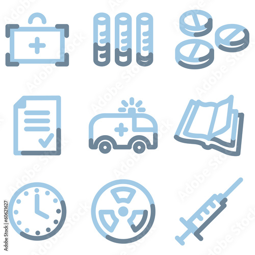 Medicine icons, light blue contour
