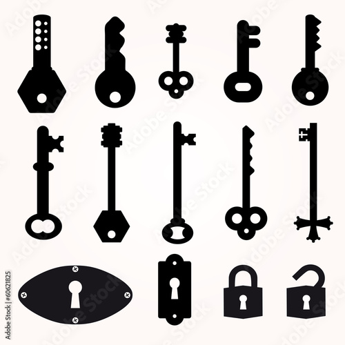 Icon Key, Black Silhouette Vector, decorative items