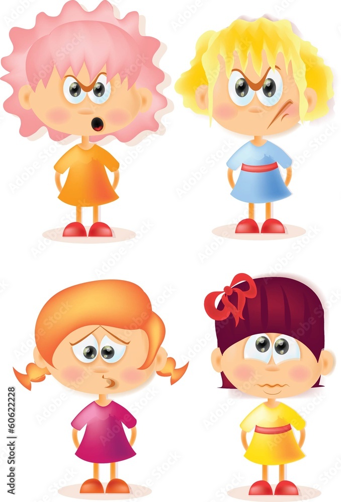 Симпатичные девушки мультфильм с разными эмоциями