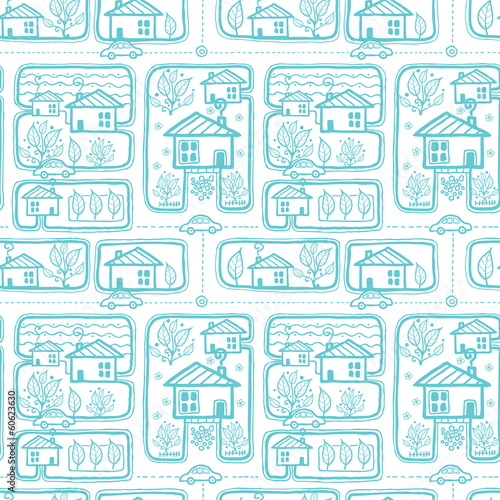 Vector doodle town streets seamless pattern background with hand