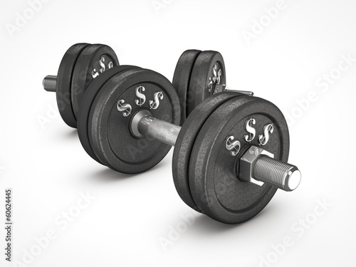 dumbbell weights with money sign