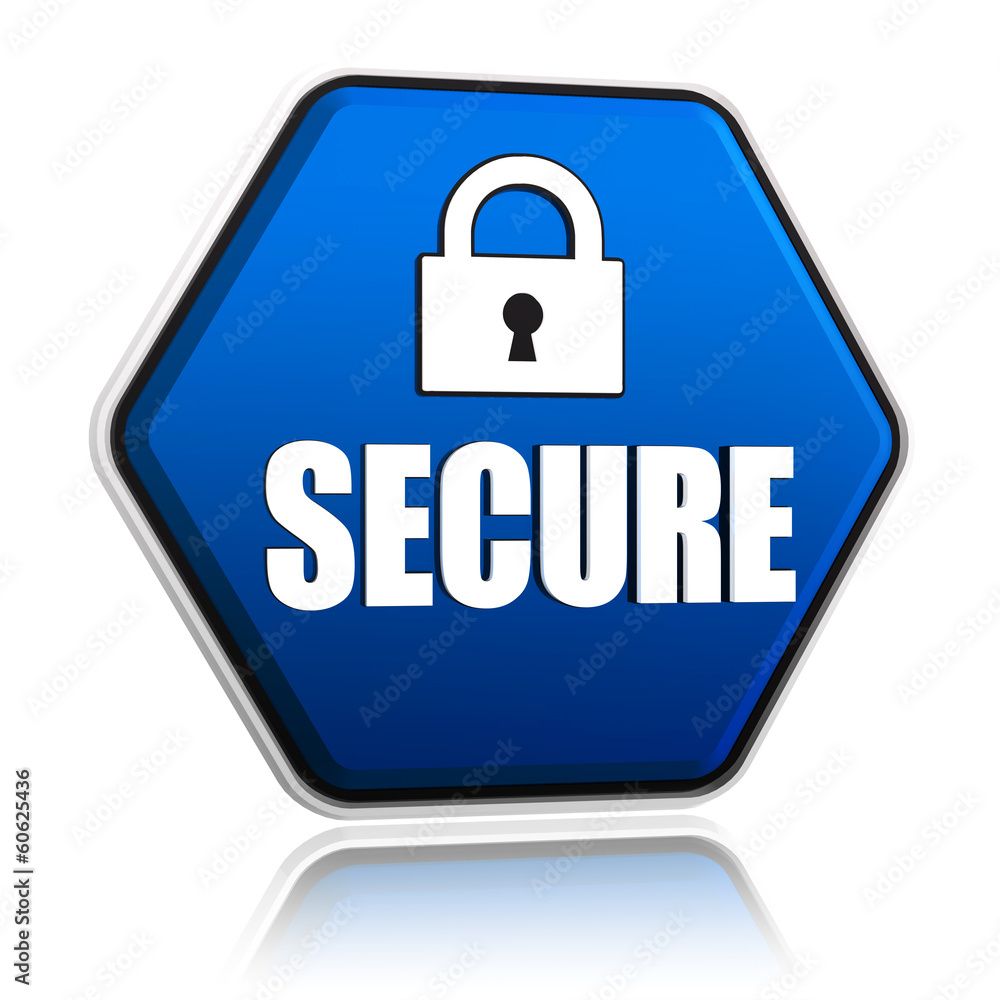 secure and padlock sign on blue hexagon banner secure and padlock sign on blue hexagon banner