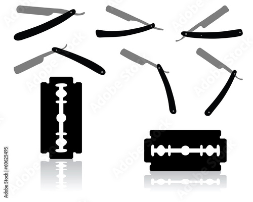 Black silhouettes of razors on white background, vector